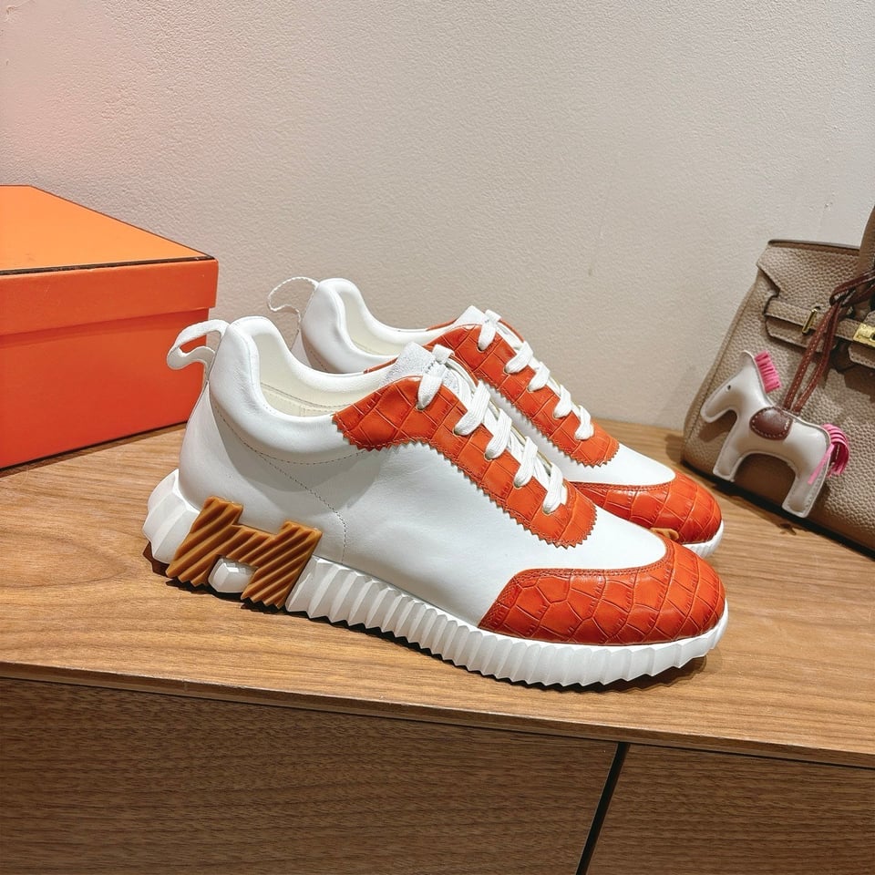 Hermès Day Sneaker White/Orange- Shoes for Men view 10