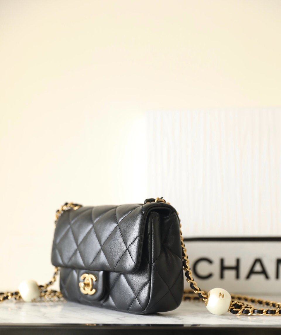 Chanel 24S Mini Flap Bag 17Cm Black Lambskin Pearl Ball view 3