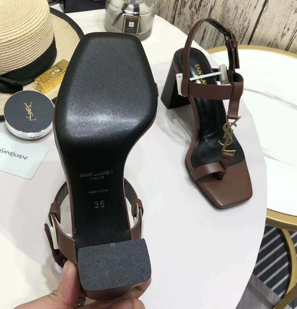 Saint Laurent Cassandra Leather Slingback Sandals Brown view 7