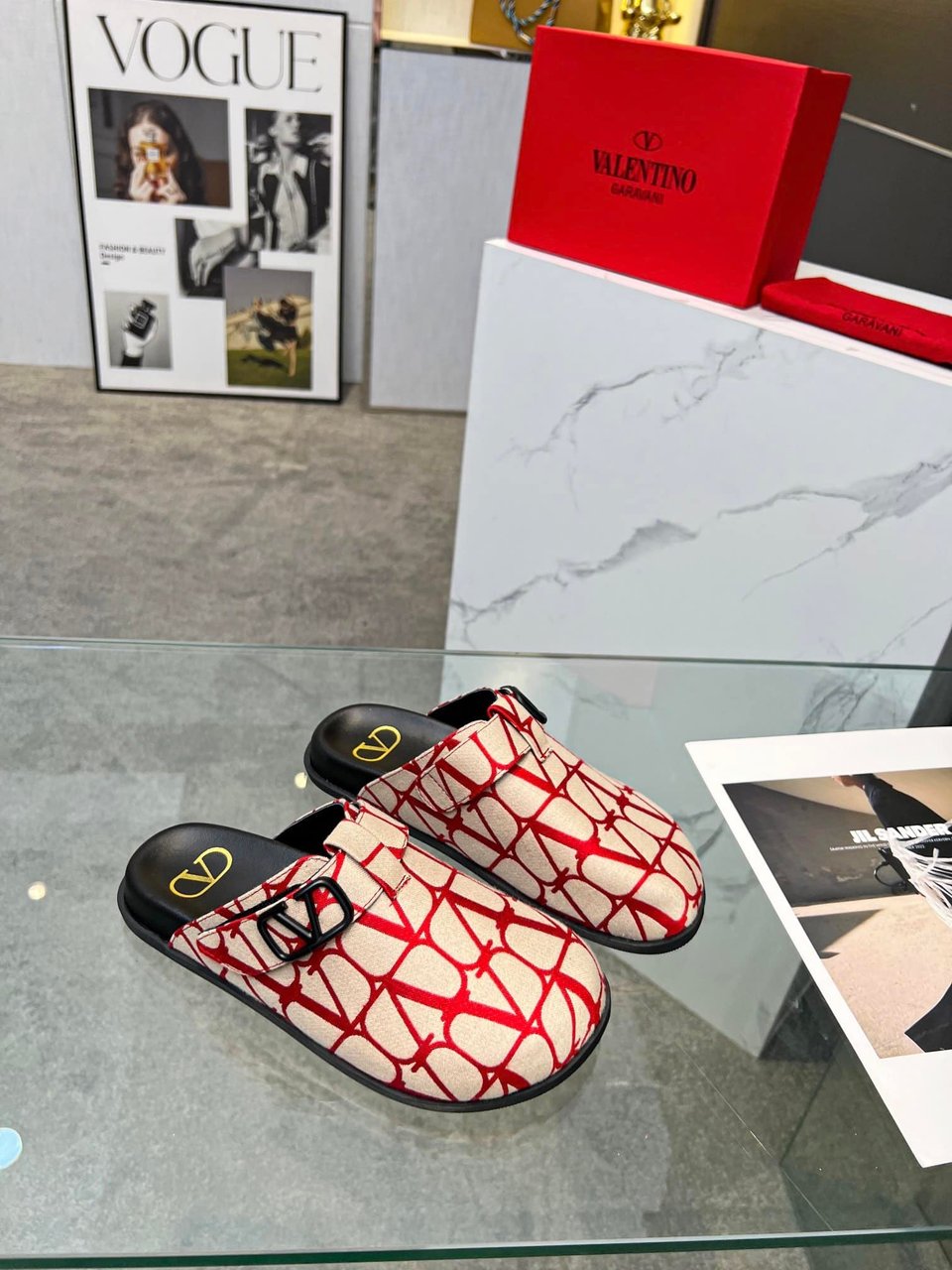 Valentino Garavani Toile Iconographe Vlogo Clog Red view 9