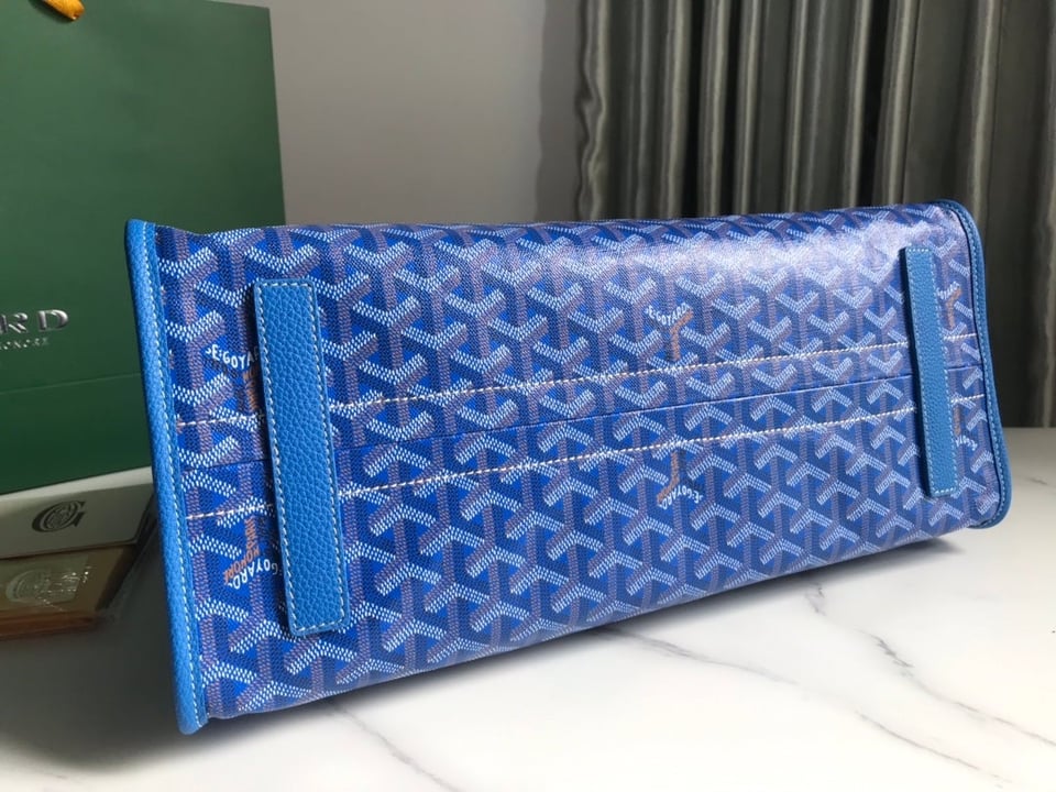 Goyard Hardy Pm Bag 40 Cm Sky Blue Goyardine Canvas And Taurillon Leather Trim view 5