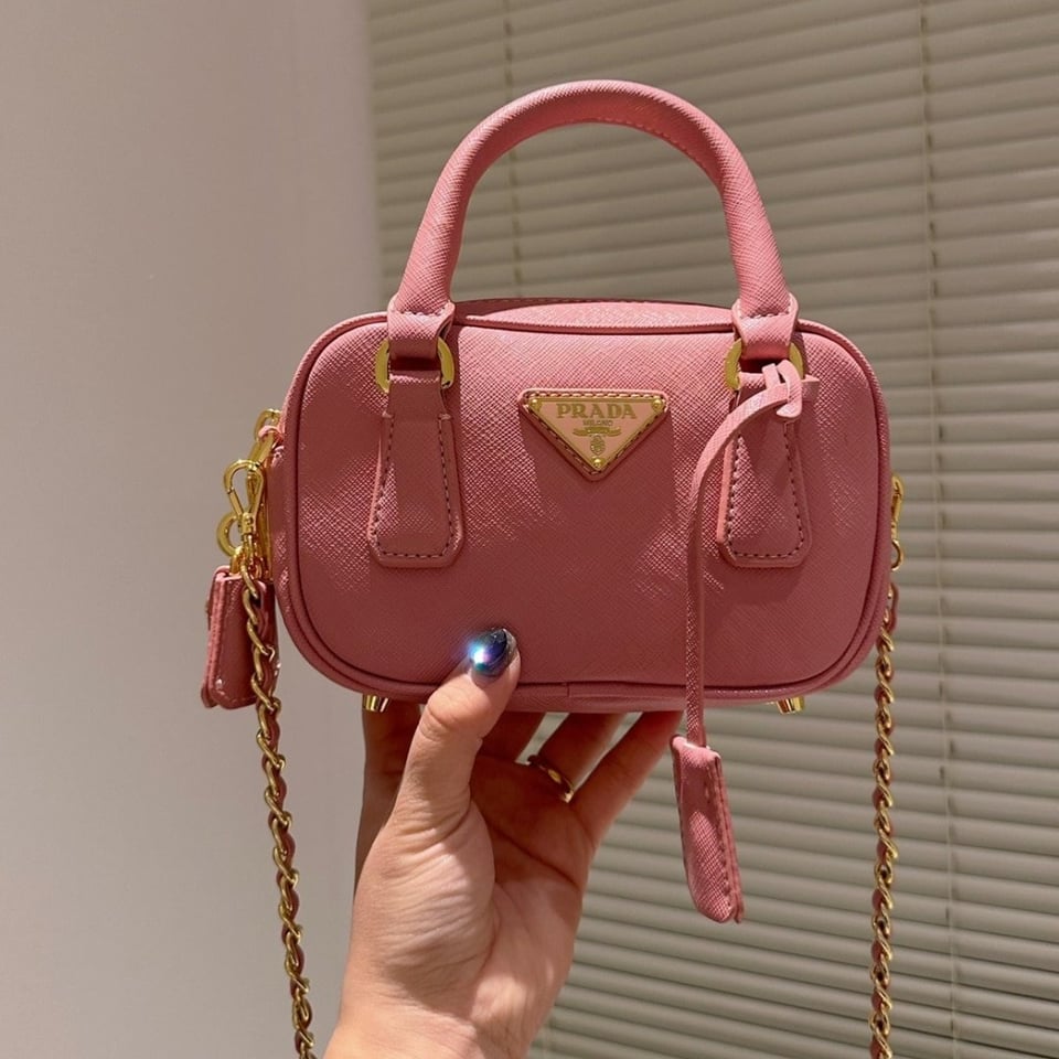 Prada Saffiano Lux Signature Mini Bauletto Bag Pink 19Cm view 3