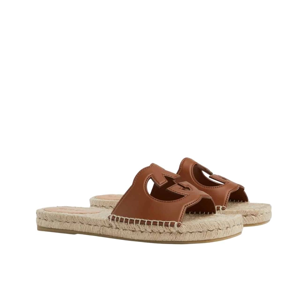 Gucci Interlocking G Cut Out Slide Espadrille Brown 725260 Us000 2535 view 2