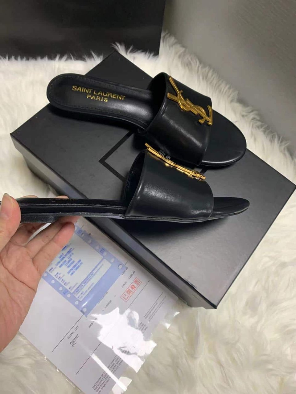 Saint Laurent Logo Slippers Black view 7