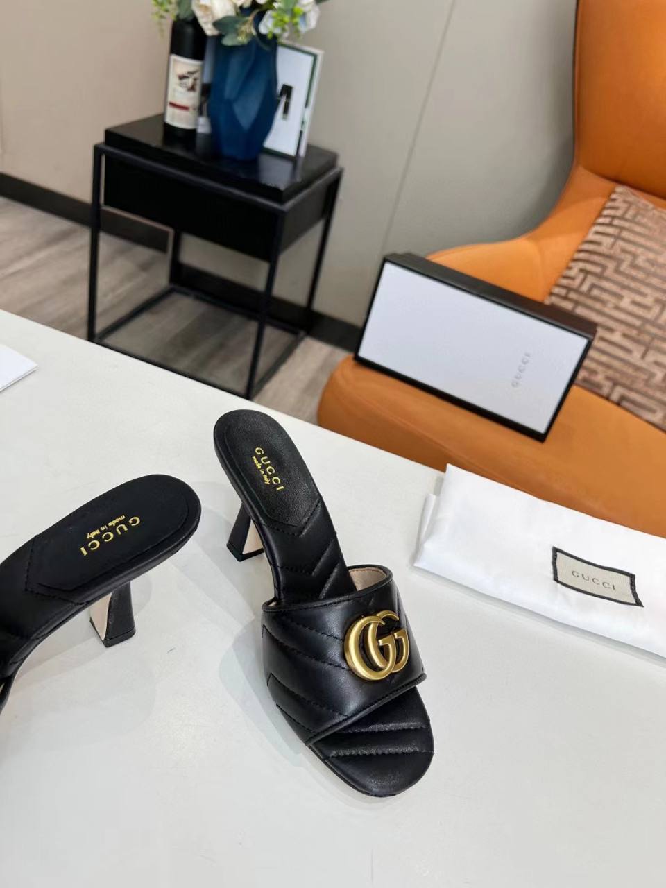 Gucci Marmont Double G Leather Mules Black 674839 Bko00 1000 view 8