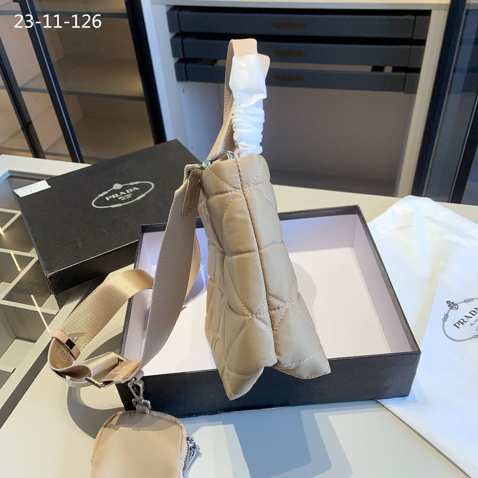 Prada Re Nylon Padded Tote Bag Beige 23Cm view 6