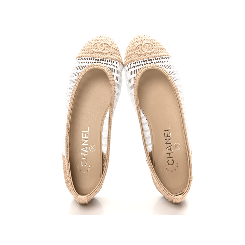 Chanel Raffia &amp; Leather Two-Tone Beige/White Ballet Flats G45056 view 5