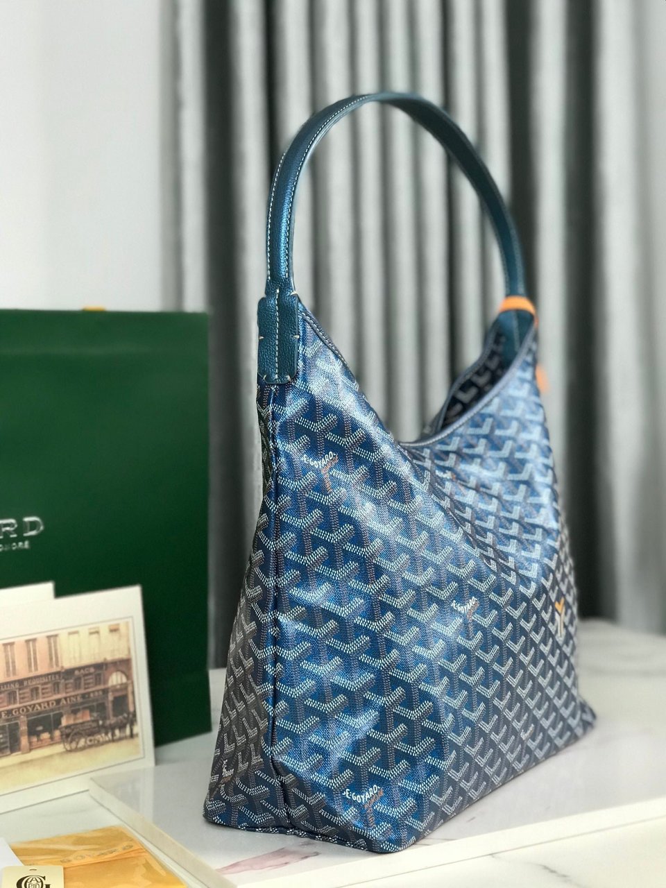 Goyard Bohème Hobo Bag 42Cm Deep Blue Canvas Chevroches Calfskin view 6