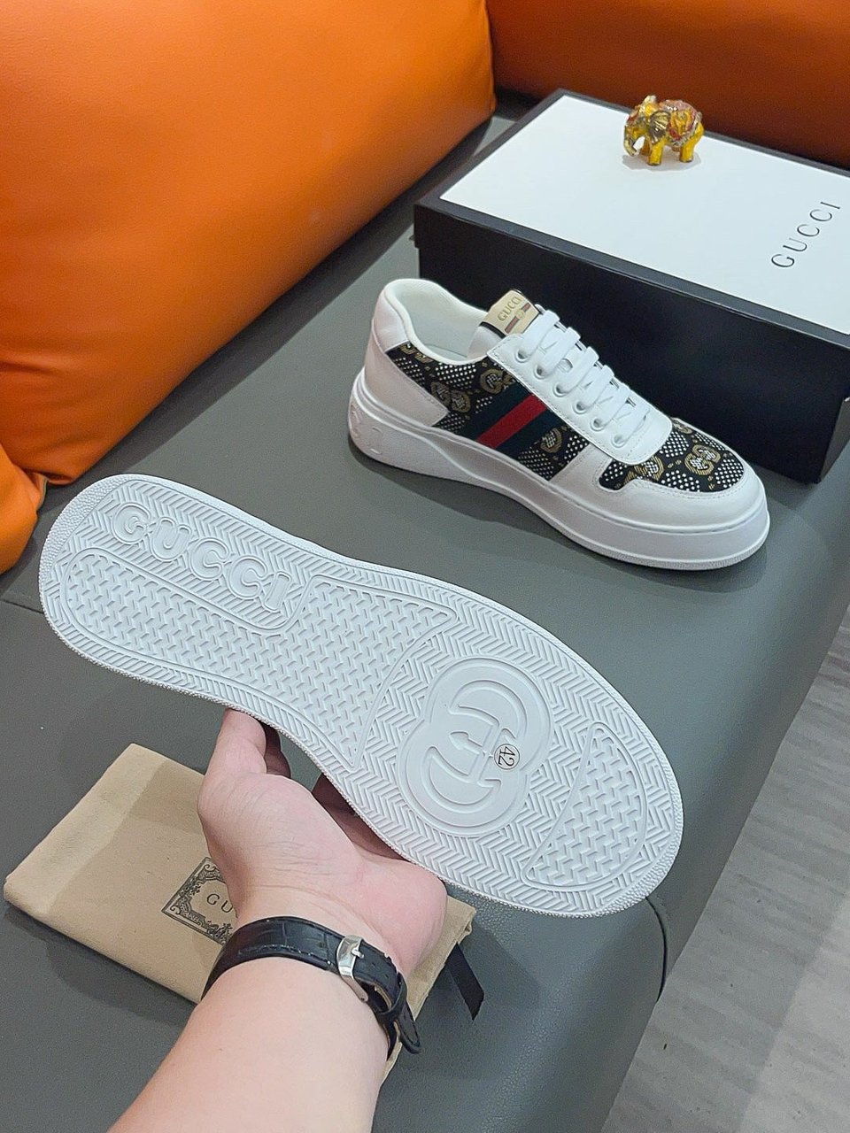 Gucci Screener Gg High Top Sneaker In White And Black view 8
