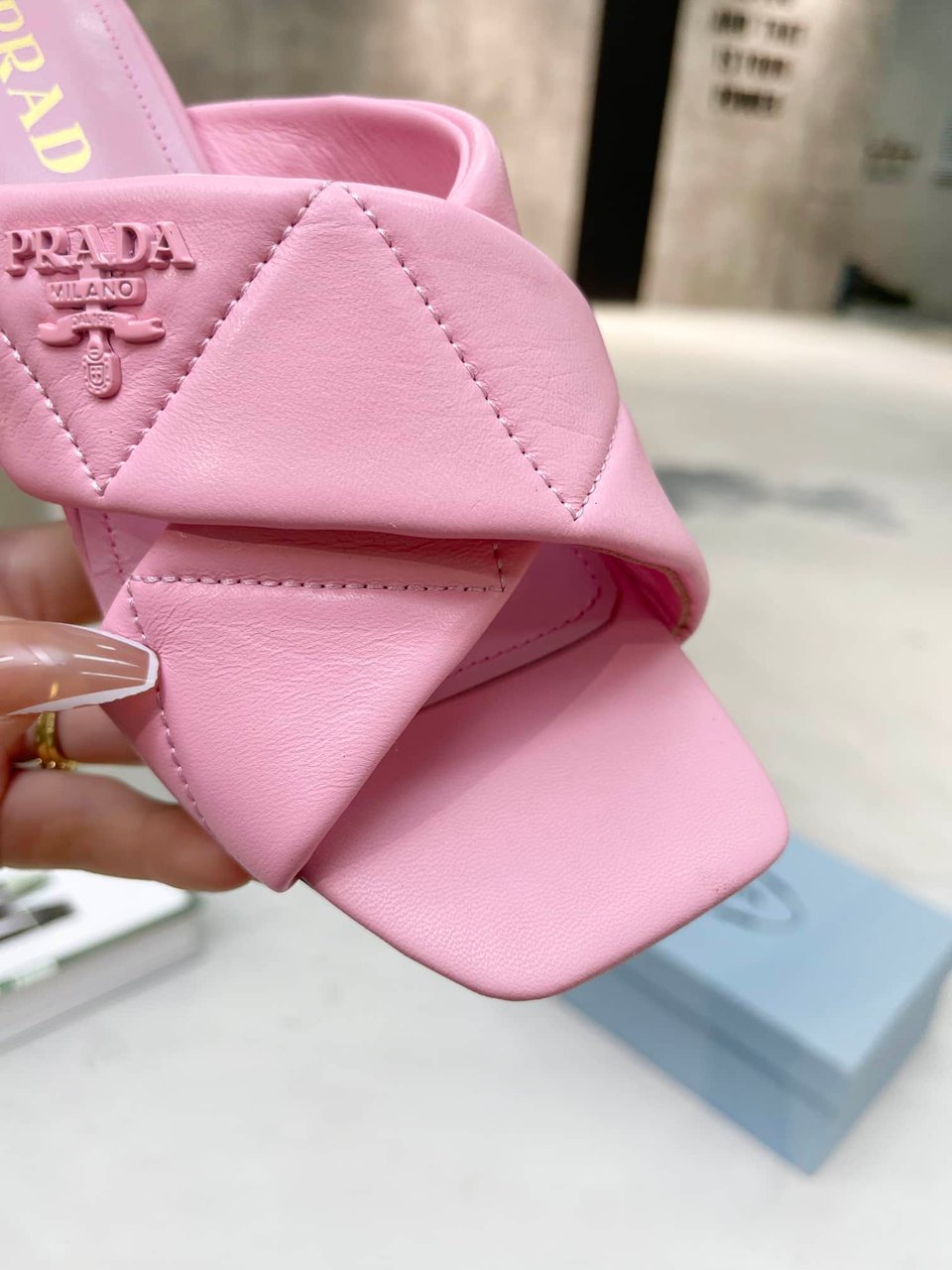 Prada Quilted Leather Mule Pink view 8