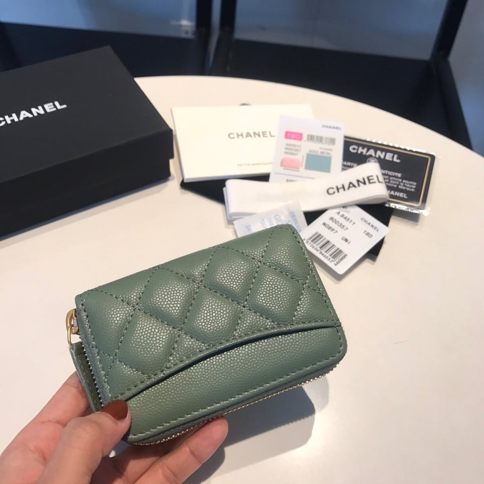 Chanel Zipped Caviar Purse 11 Turquoise Calfskin Gold Icon view 7