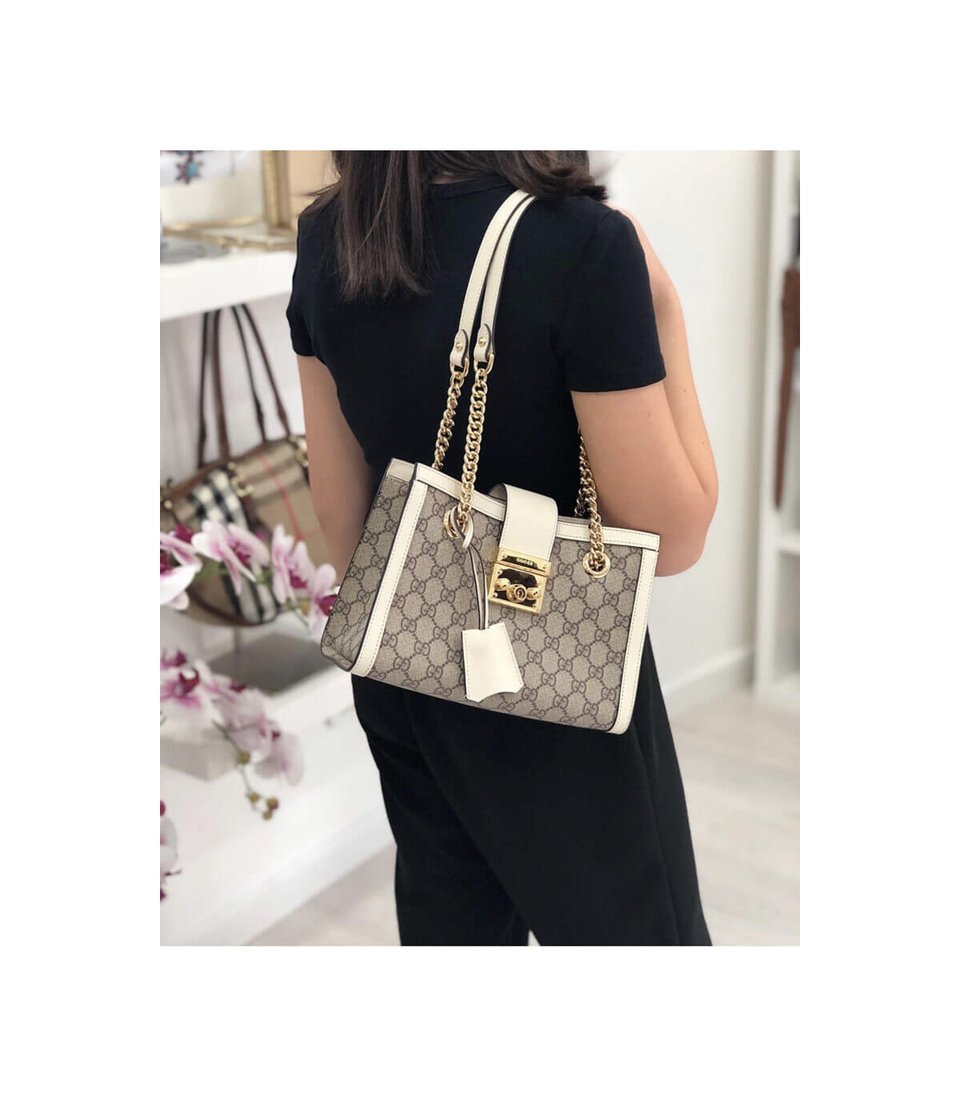 Gucci GG Supreme Padlock Small Shoulder Bag White view 3