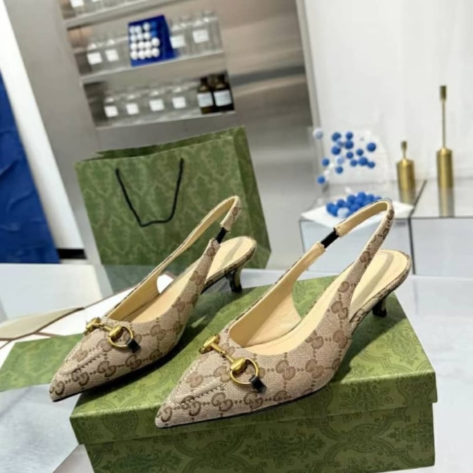 Gucci Women’S Gg Canvas Slingback Pump Beige And Ebony Original Gg Canvas 782627 2Hk80 9763 view 4