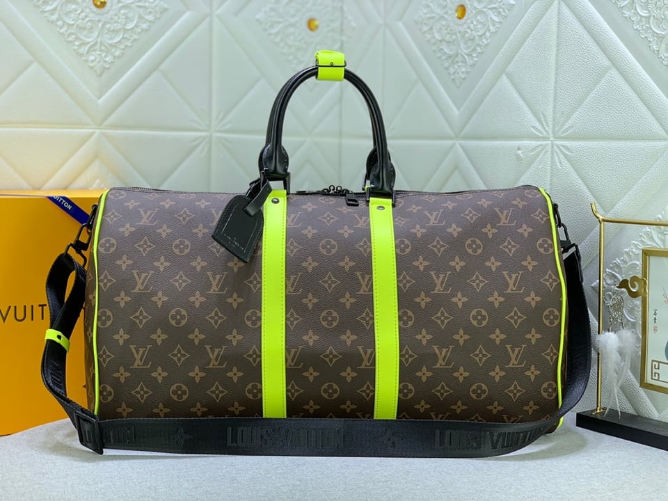 Louis Vuitton Keepall Bandouli Re 50 Brown And Chartreuse Macassar Canvas M45866 view 11