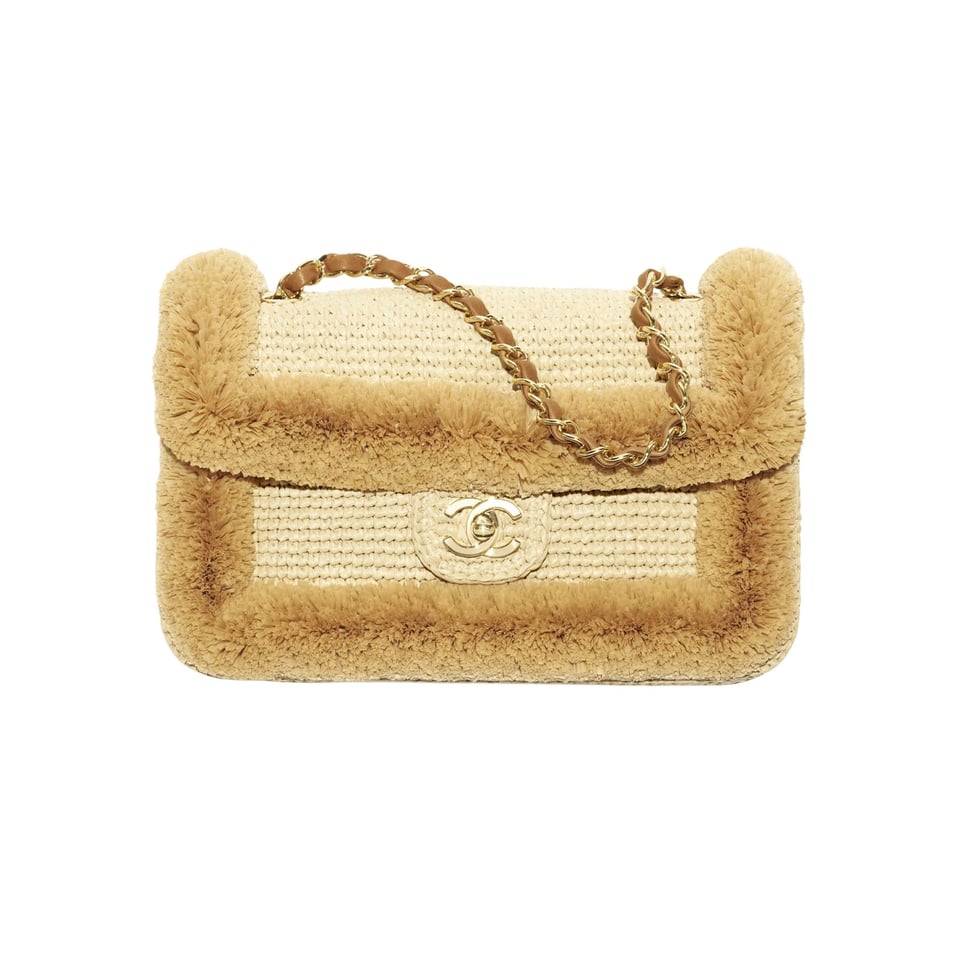 Chanel Foldable Flap Bag Braided Raffia Yarn &amp; Gold-colored Metal 25cm/9.8in Beige AS6163