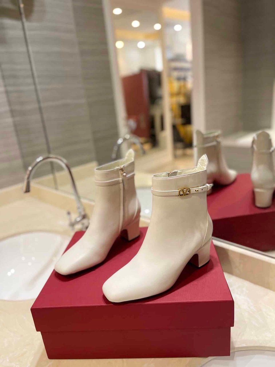 Valentino Garavani Tan Go Ankle Boot In Calfskin Leather White view 10
