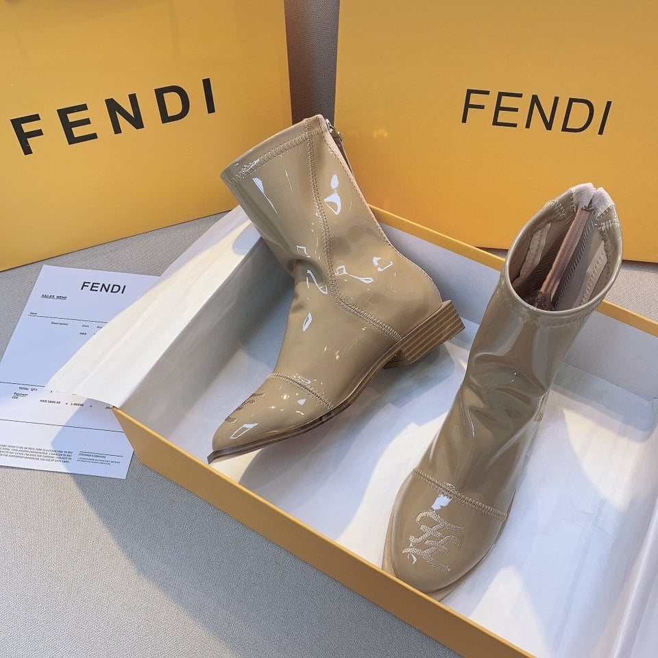 Fendi Buckle Boots Square Heel Light Brown view 4