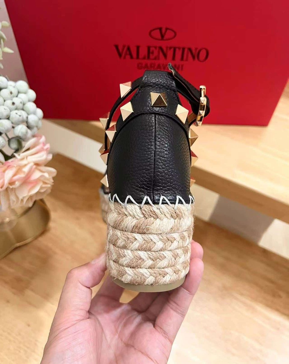 Valentino Garavani Rockstud Calfskin Flatform Espadrille Sandals view 10