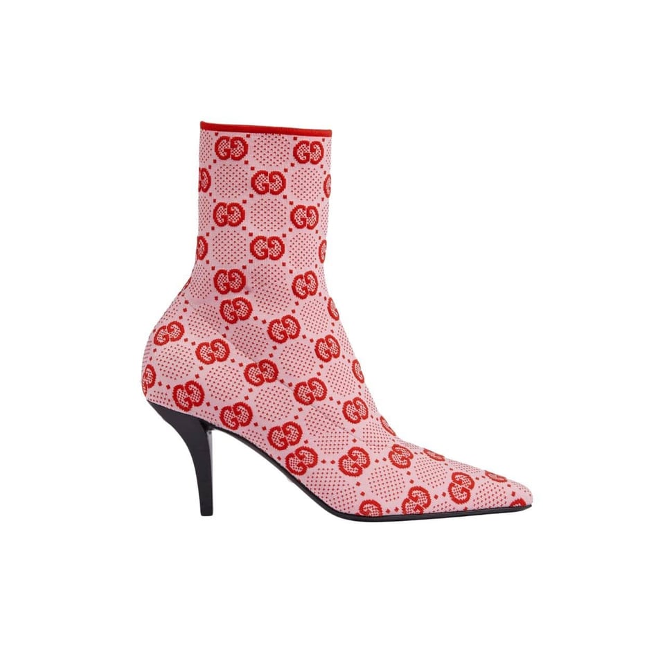 Gucci Gg 75Mm Knit Ankle Boots Red Fluorescent White Fabric 718378 Faaqp 5810 view 2