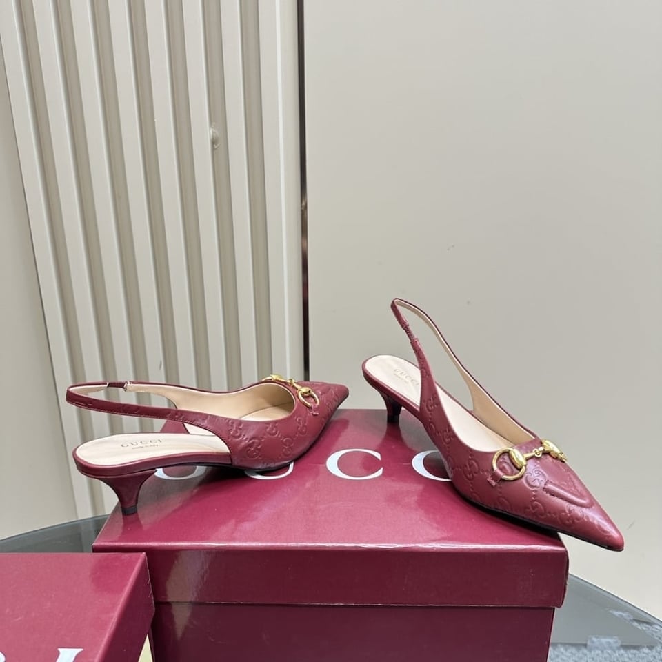 Gucci Women’S Horsebit Slingback Pump Gg Leather Rosso Ancora Red view 4