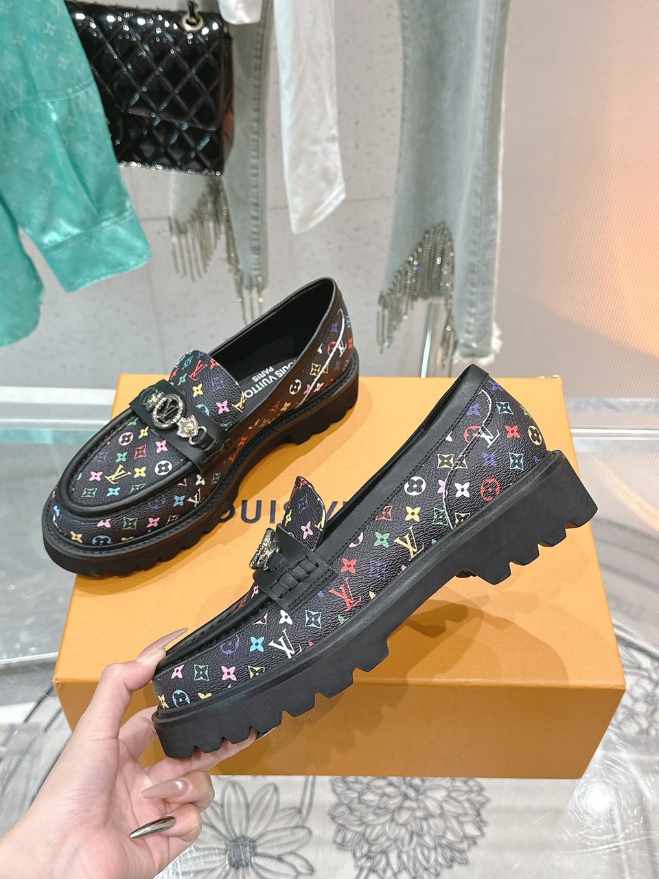 Louis Vuitton LV Monogram Multicolor Black Loafers – Women’s Shoes view 9