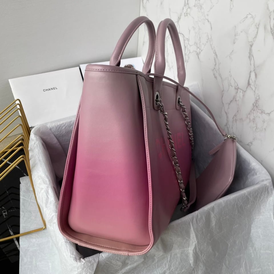 Chanel Shopping Bag 34Cm Pink Purple Calfskin Silver Hardware view 6