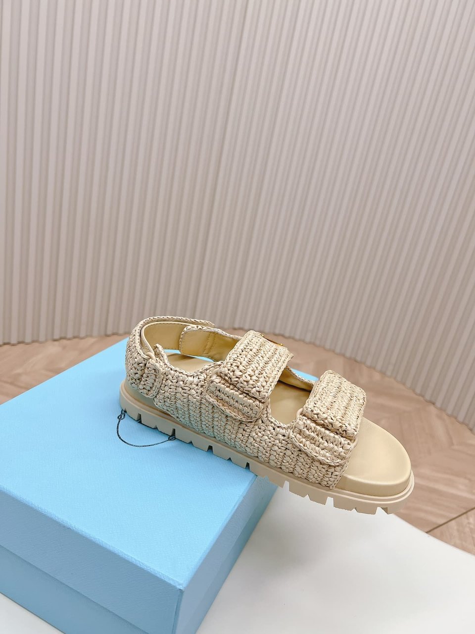Prada Monolith Crochet Raffia Effect Sandals In Neutrals view 7