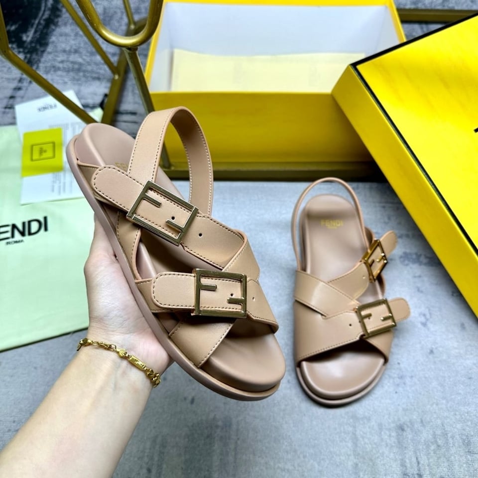 Fendi Feel Leather Slides Beige 8X8647Na7F0Qb8 view 5