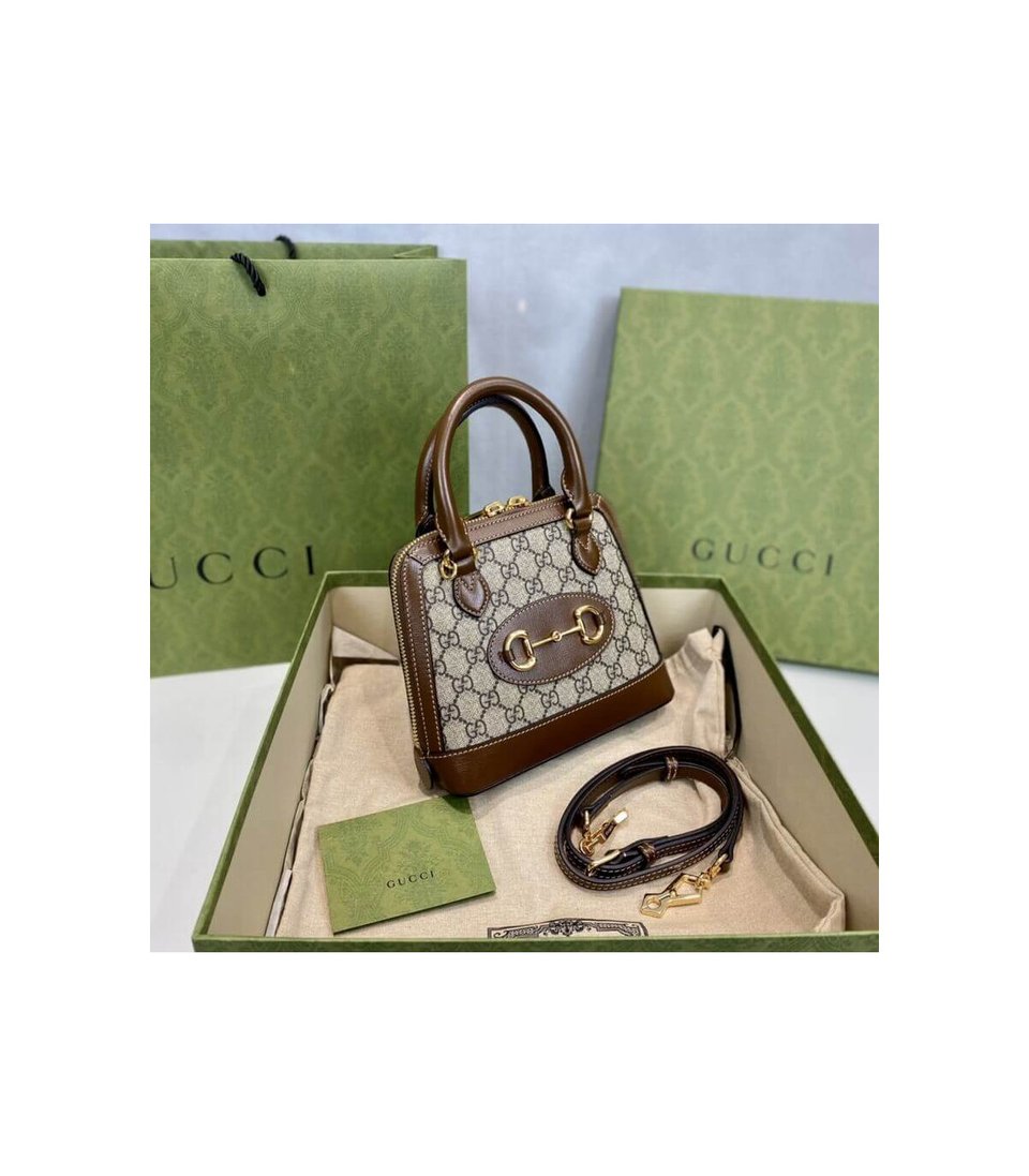 Gucci Horsebit 1955 Mini Top Handle Bag In Brown GG Supreme Canvas 20cm/ 7.9in view 7