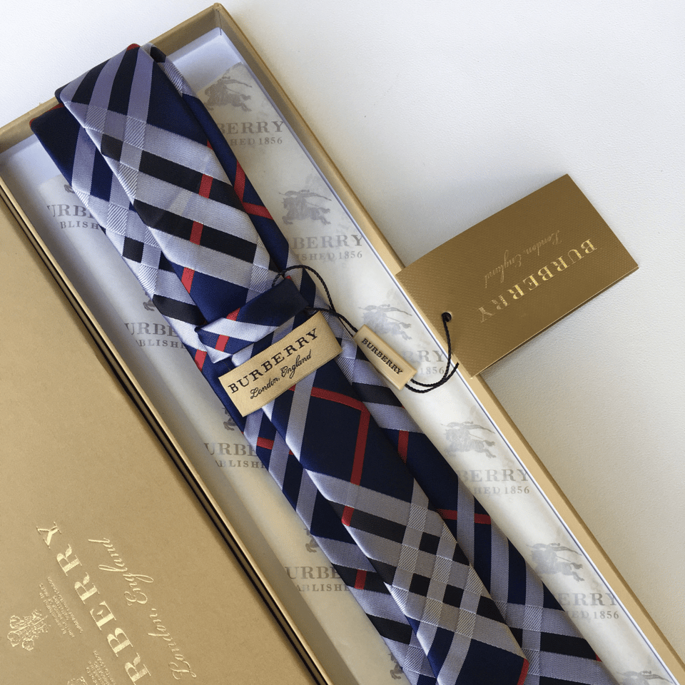 Burberry Blue Modern Check Silk Tie For Men view 7