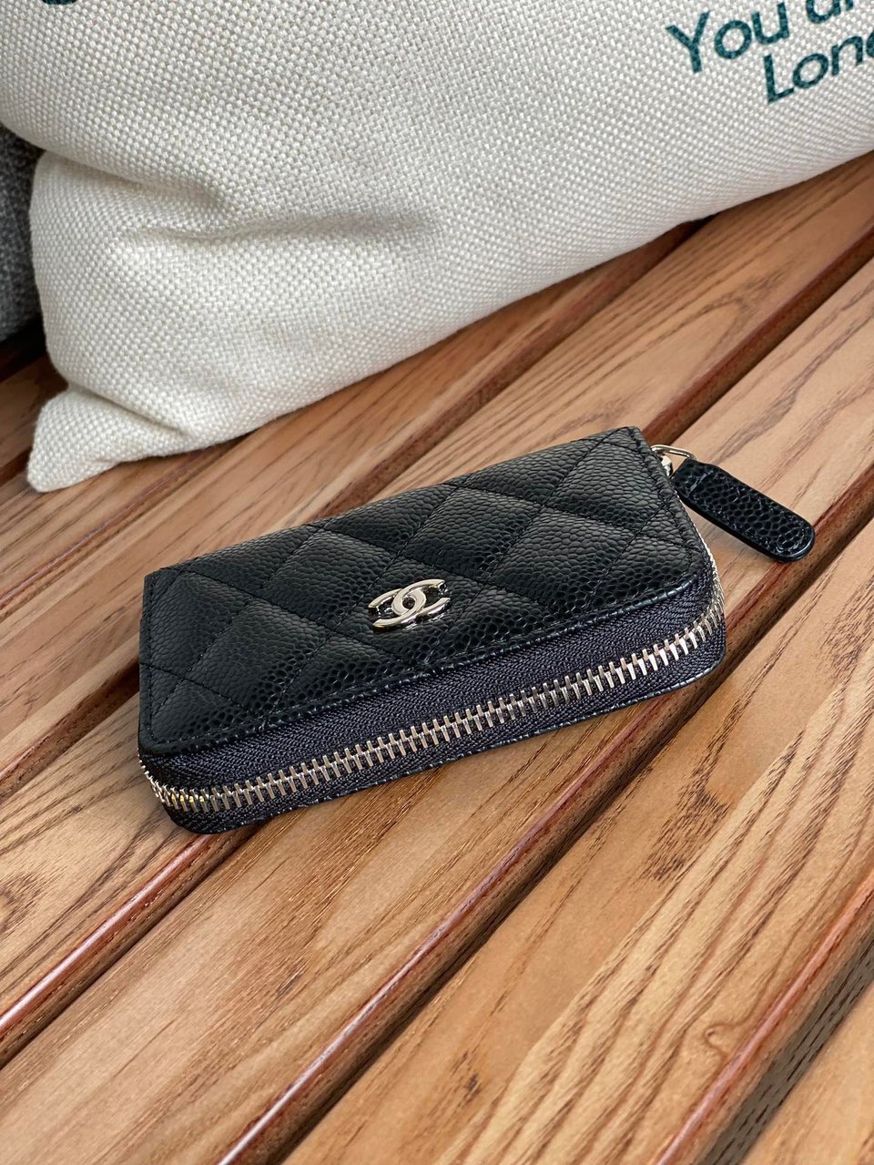 Chanel Zipped Wallet 7.5Cm Black Caviar Silver Hardware view 4