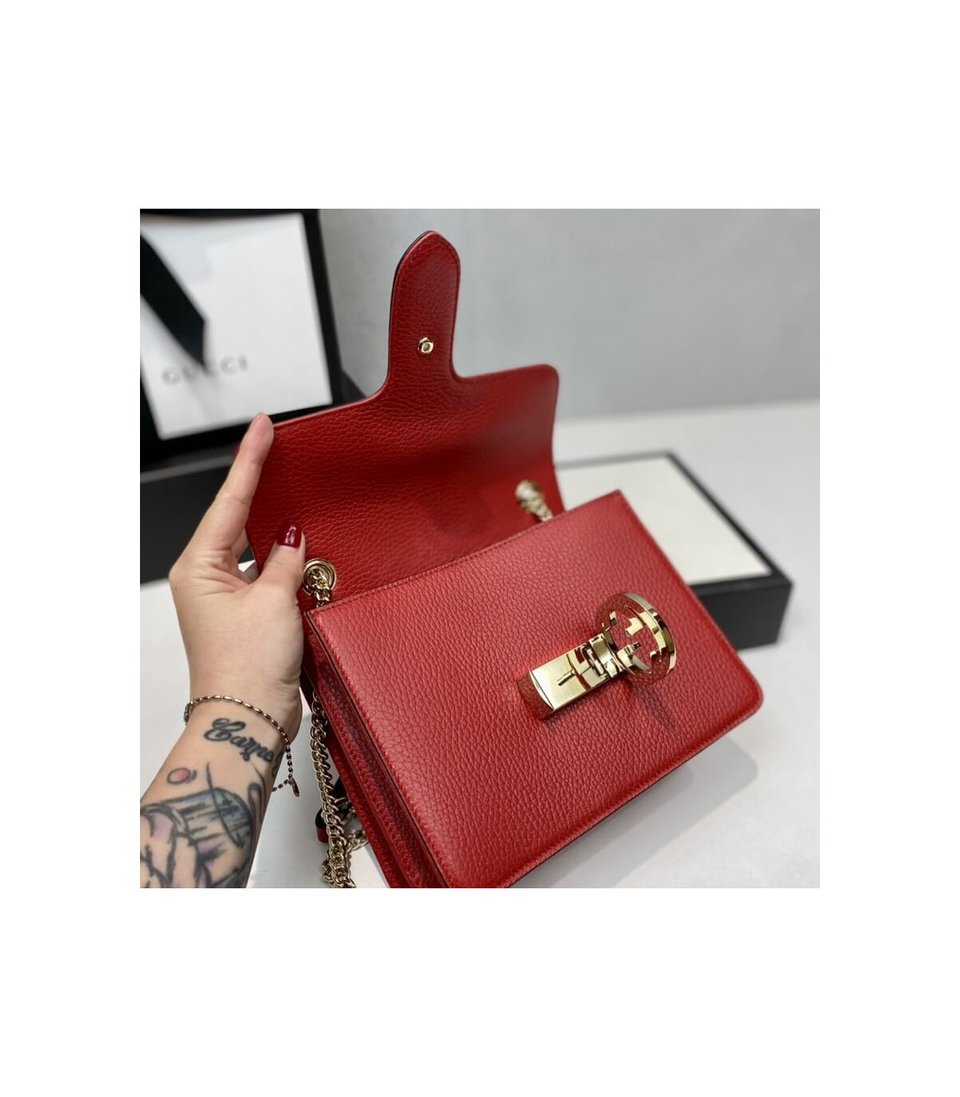 Gucci Interlocking Chain Leather Cross Body Bag Red 25cm view 16