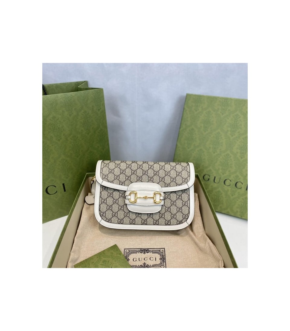 Gucci 1955 Horsebit White GG Supreme Canvas Shoulder Bag 25cm view 8