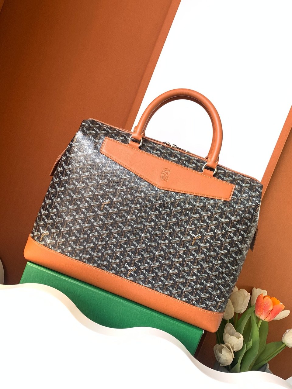 Goyard Cisalpin Document Case 39 Cm Black Goyardine Canvas And Tan Calfskin view 4