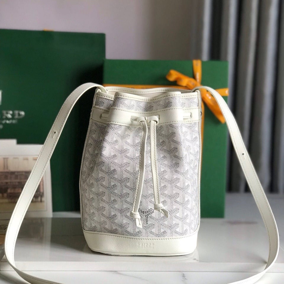 Goyard Petit Flot Bucket Bag 22 cm White Goyardine Canvas And Lambskin Trim view 11