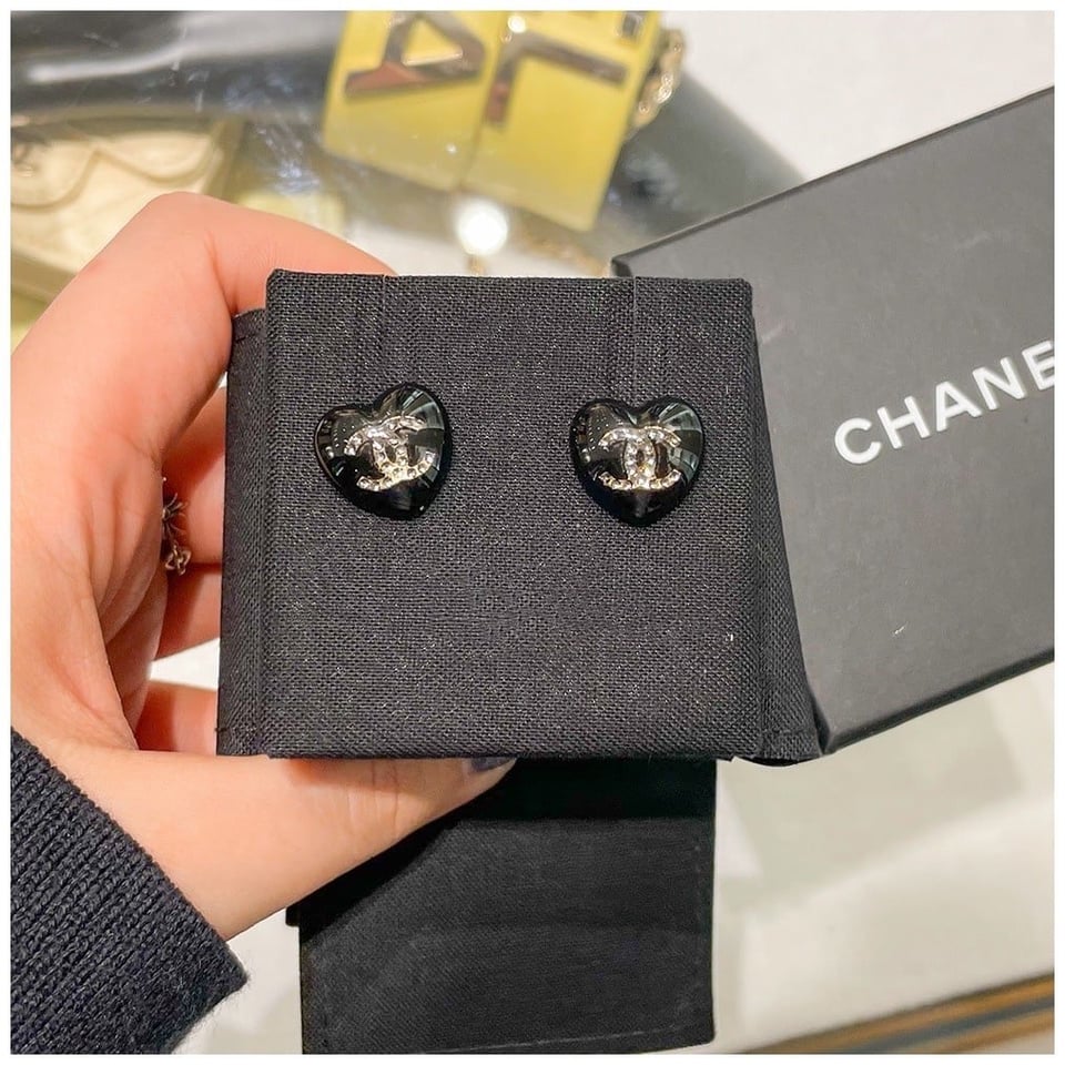 Chanel Cc Black Heart Earrings view 5