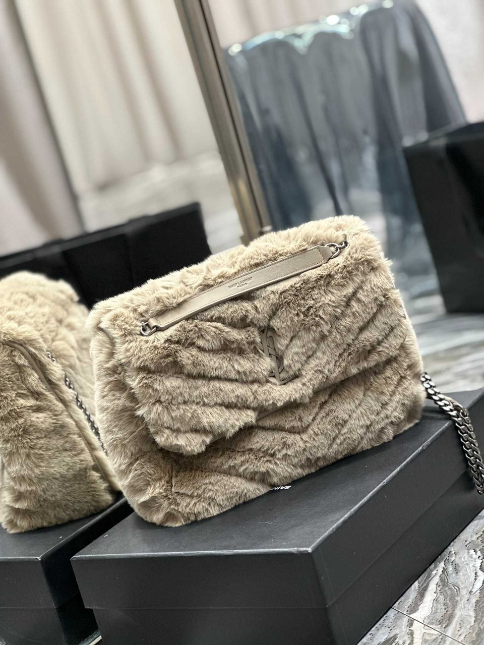 Saint Laurent Niki Medium Chain Bag In Shearling Brown view 10