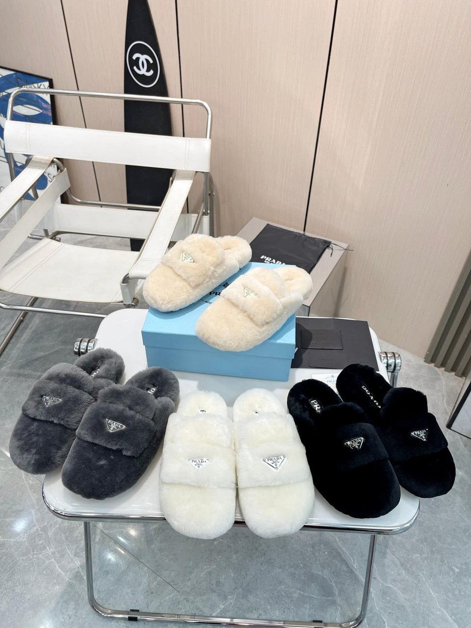 Prada Shearling Sabots Black view 11