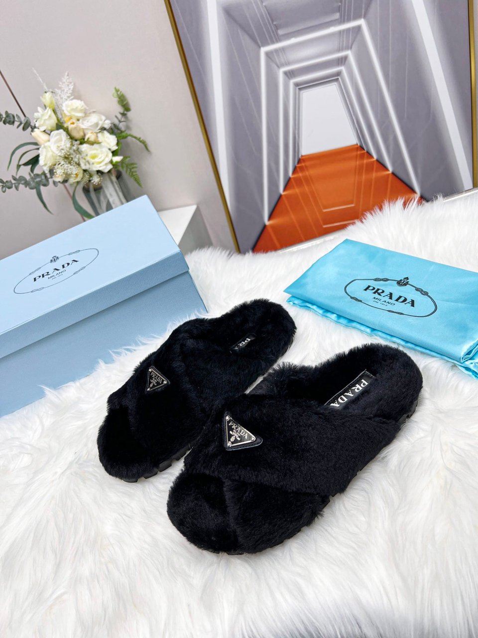 Prada Petal Black Terrycloth Sippers view 4