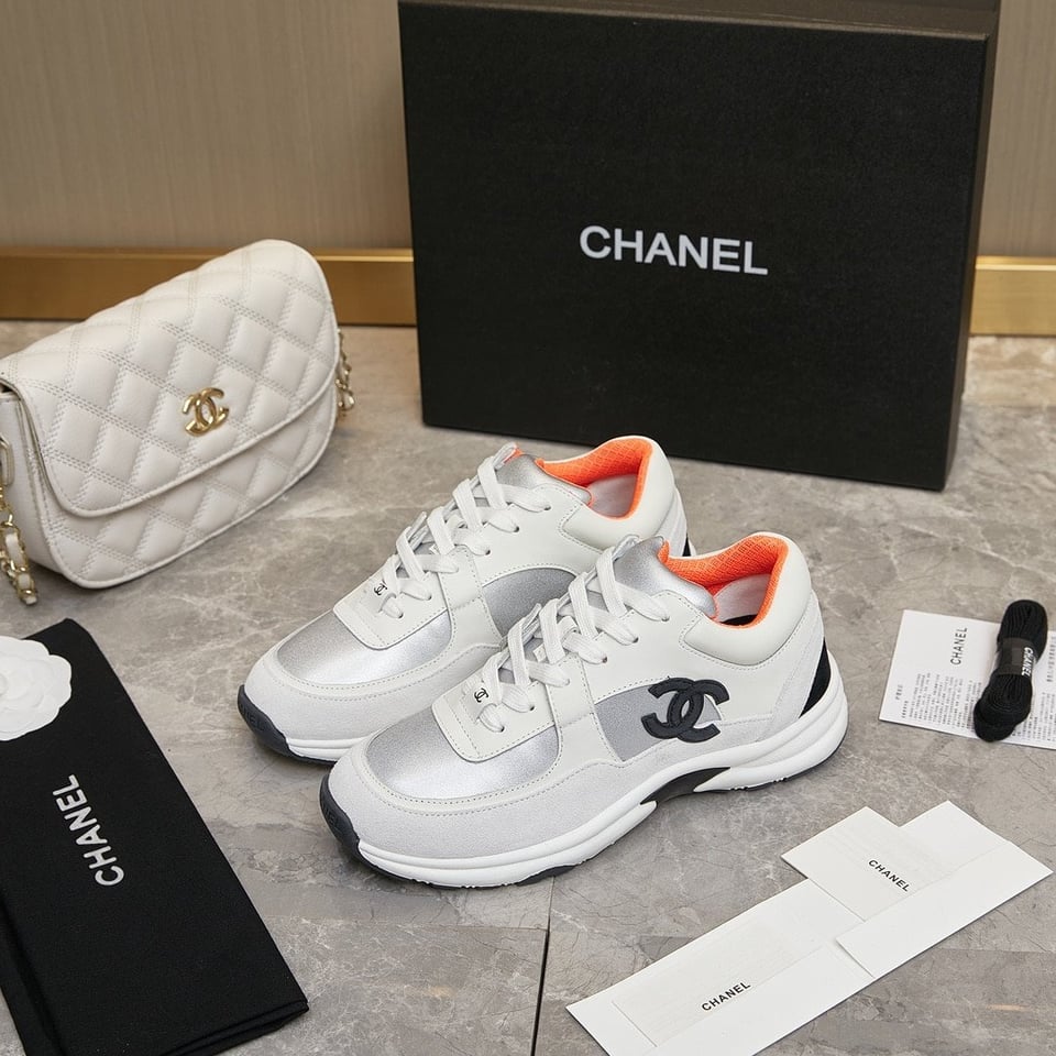 Chanel Suede And Leather Cc Low Top Sneakers White Orange view 10