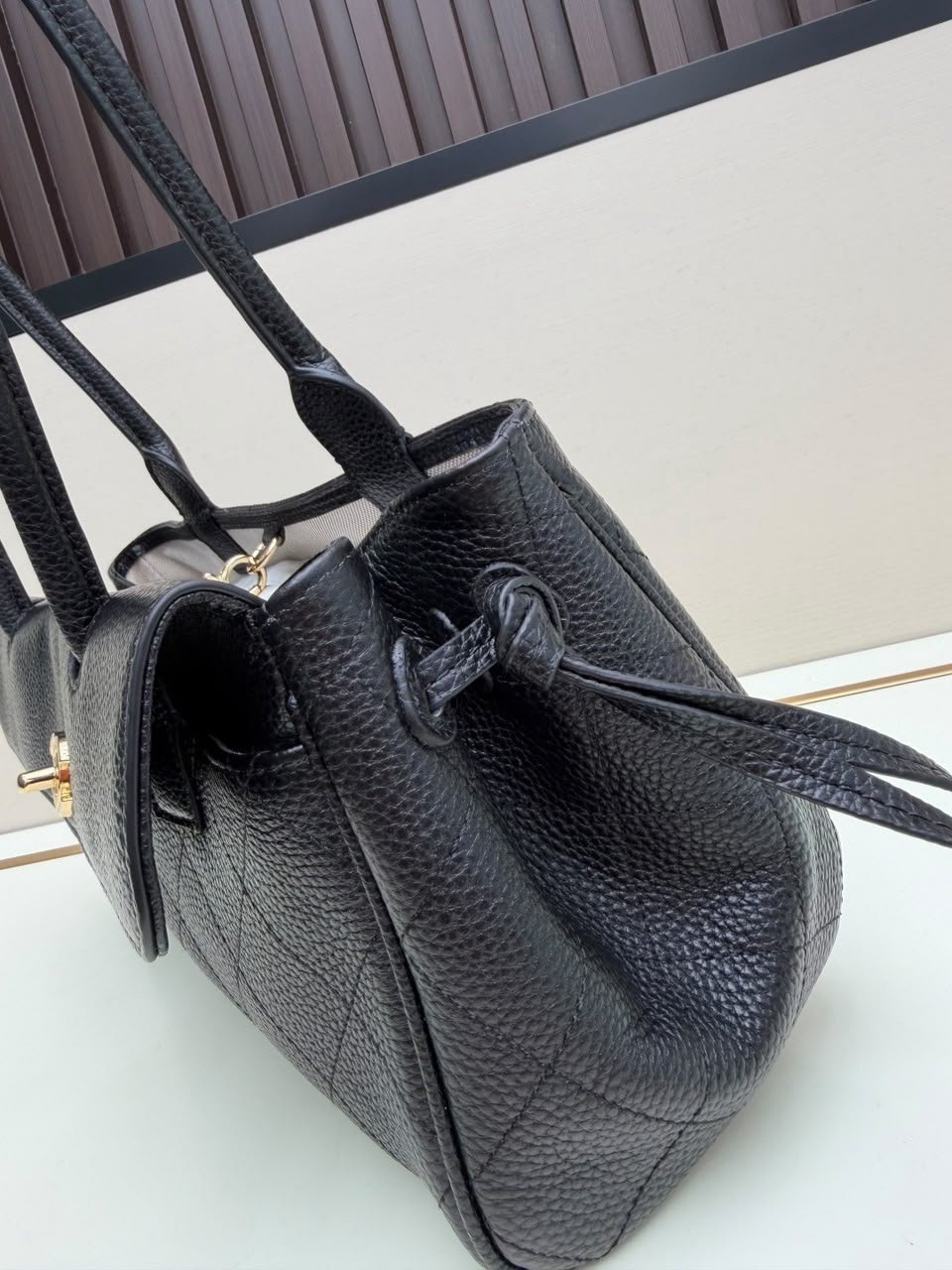 Chanel Small Shopping Bag Calfskin With Grain Effect &amp; Gold Metallic Black 32cm/12.6in AS6288 view 9