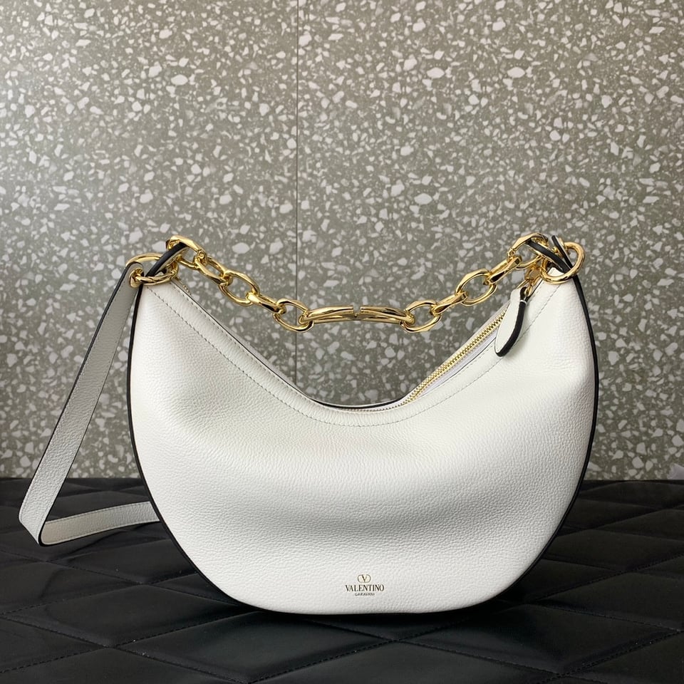 Valentino Garavani Small Vlogo Moon Hobo Bag In Grainy Calfskin With Chain White 29Cm 4W2B0N08Jdk 098 view 2