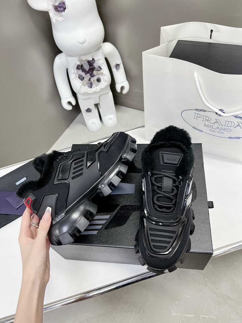 Prada Cloudbust Thunder Technical Fabric Sneakers Black view 3