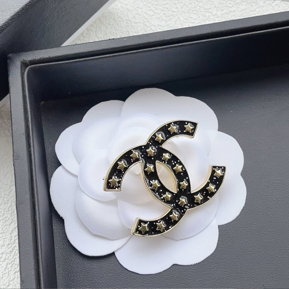 Chanel Cc Brooch Black With Many Small Stars