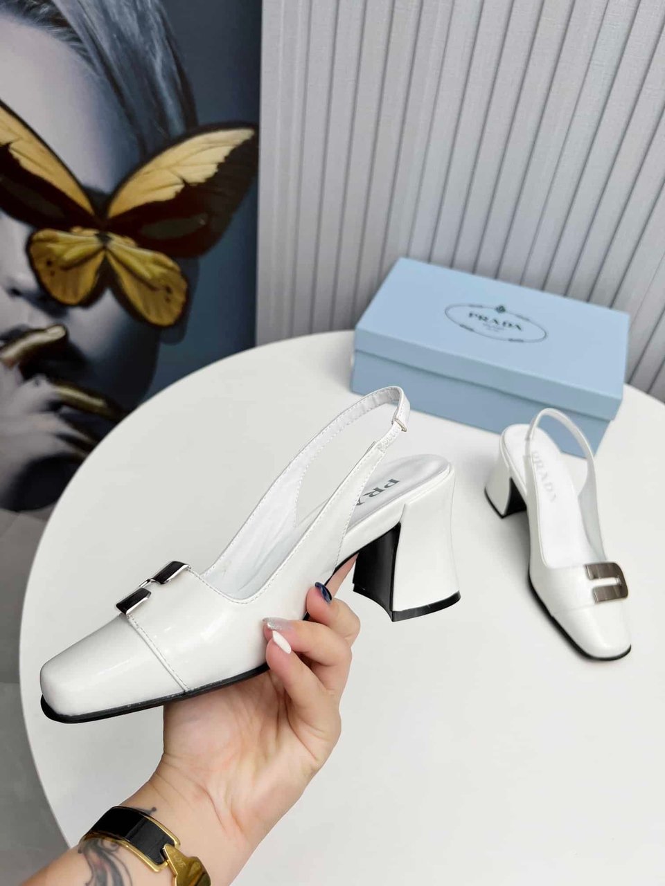 Prada Leather Slingback Pumps White view 5