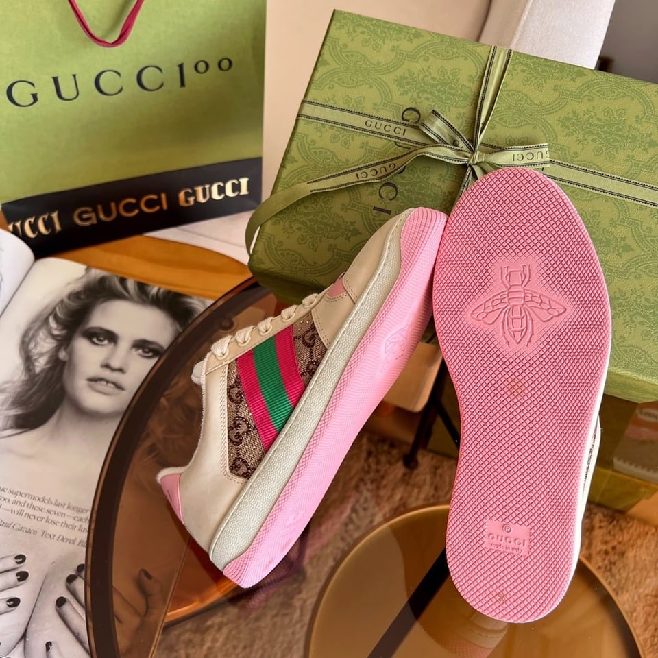 Gucci Women’S Screener Sneaker With Crystals Pink ?677423 9Sfr0 2587 view 5