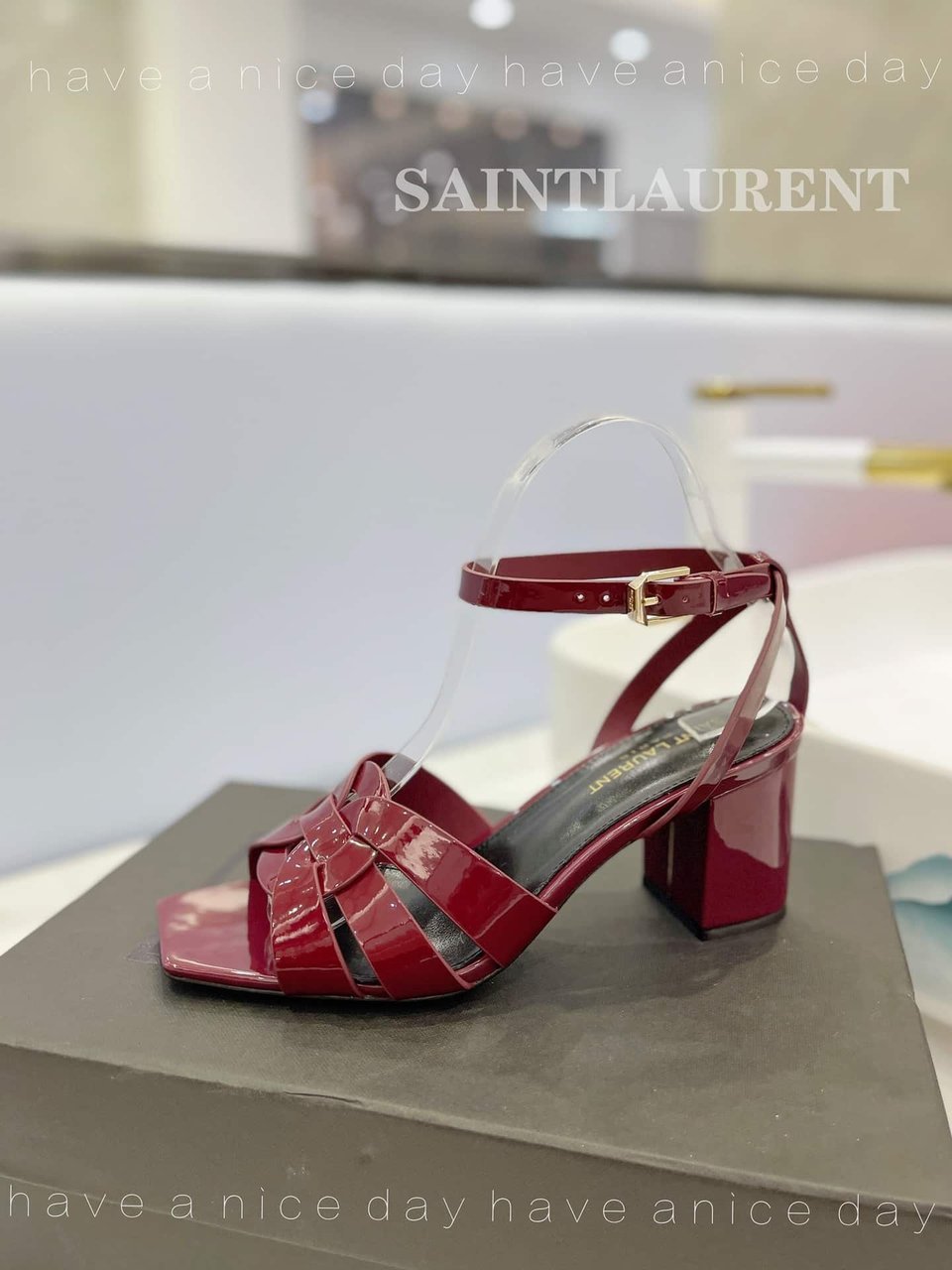 Saint Laurent Tribute Leather Sandals Burgundy view 10