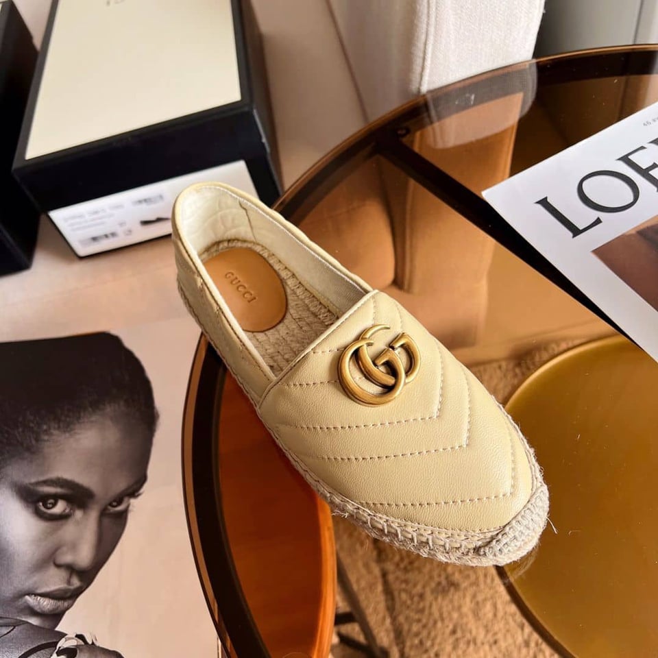 Gucci Leather Espadrille With Double G Beige view 3