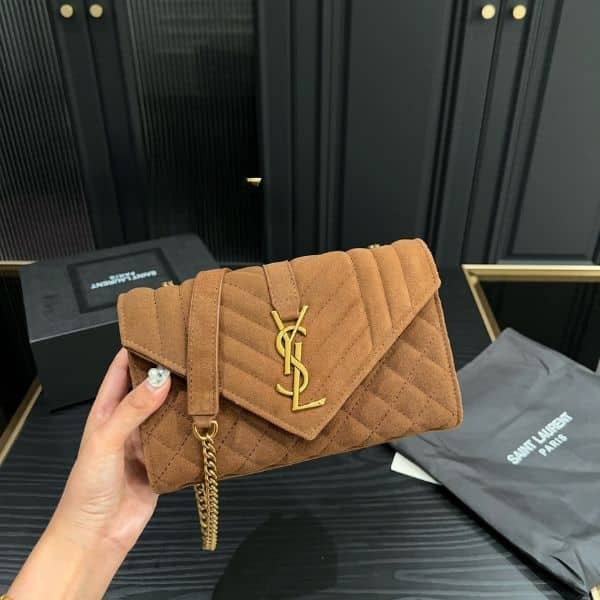 Saint Laurent Envelope Medium Chain Bag Brown 21Cm view 6
