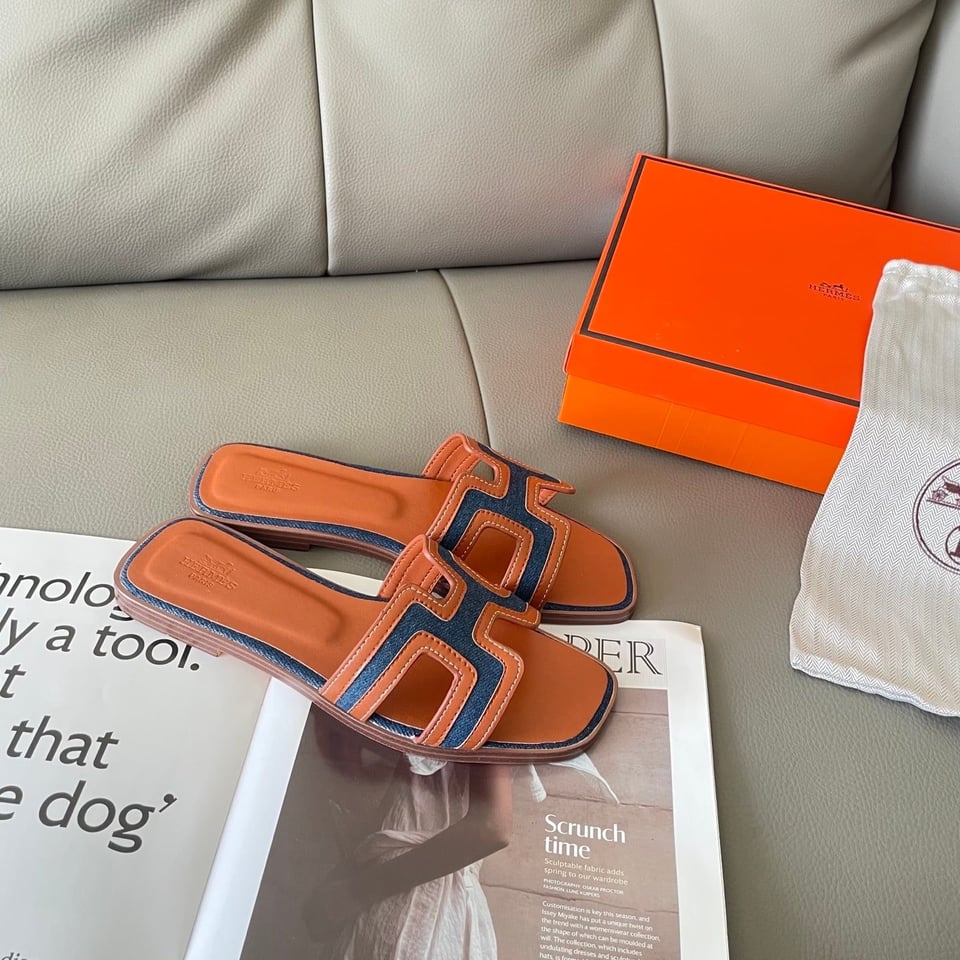 Hermes Oran Sandal Bleu Brut Gold view 4